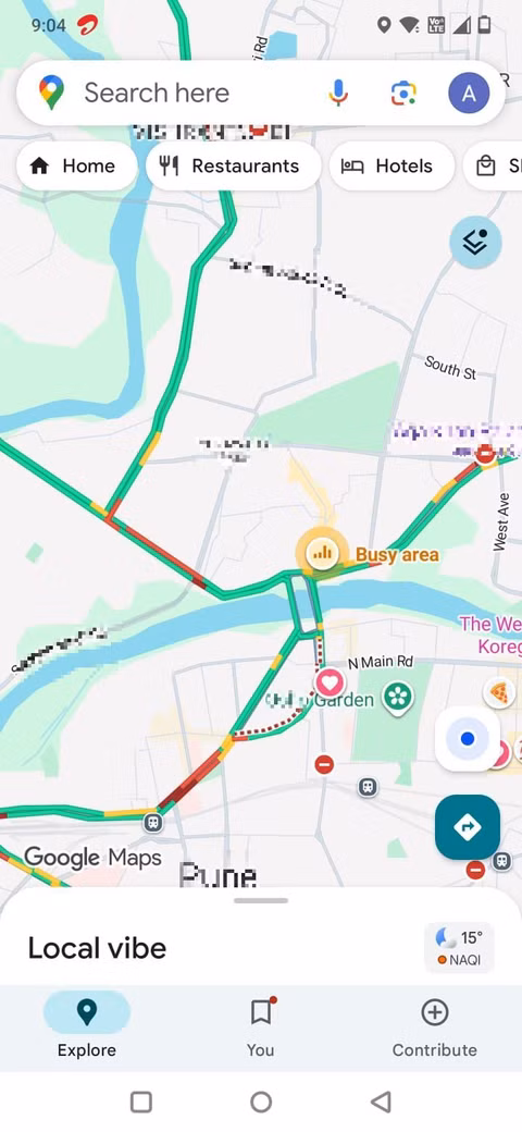 Στιγμιότυπο οθόνης που δείχνει το επίπεδο κυκλοφορίας στους Χάρτες Google