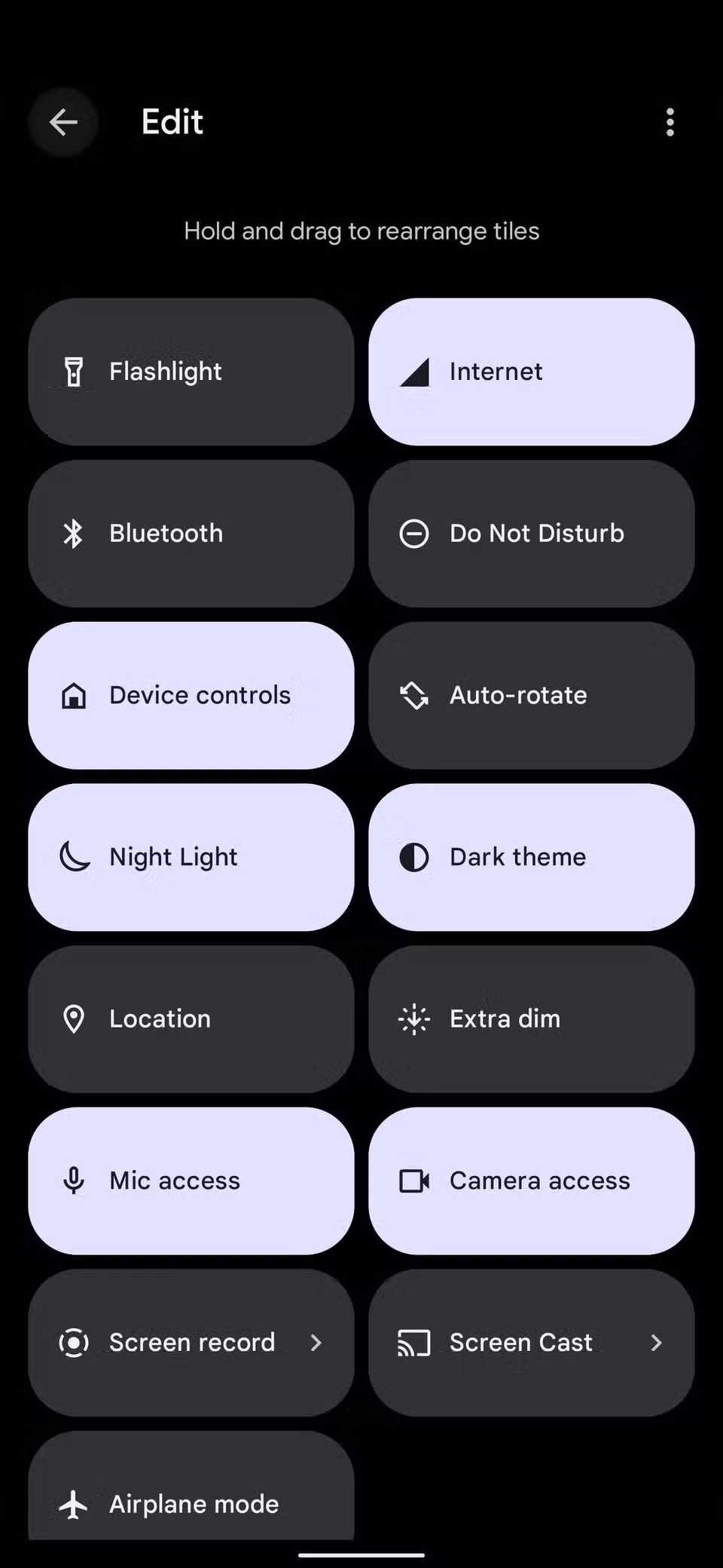 Drag the tile to arrange quick tiles in Android