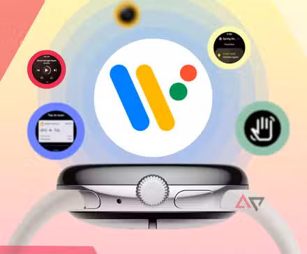 Πλάγια όψη ενός smartwatch με το λογότυπο Wear OS πάνω του, που περιβάλλεται από κυκλικά εικονίδια που αντιπροσωπεύουν διαφορετικά χαρακτηριστικά