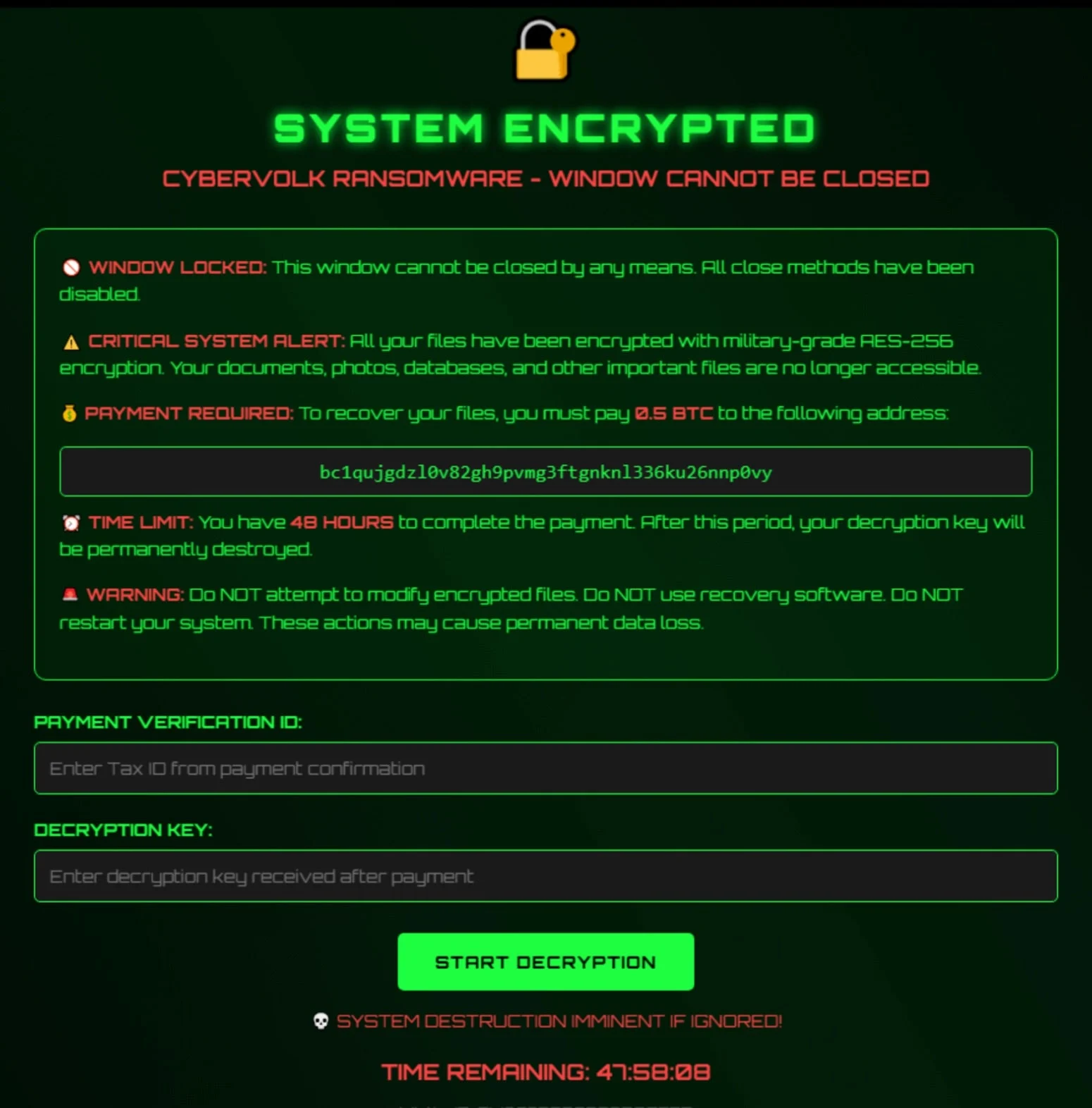 Το ντεμπούτο του CyberVolk ransomware σκοντάφτει σε αδυναμία κρυπτογράφησης Σημείωση λύτρων του VolkLocker HTML