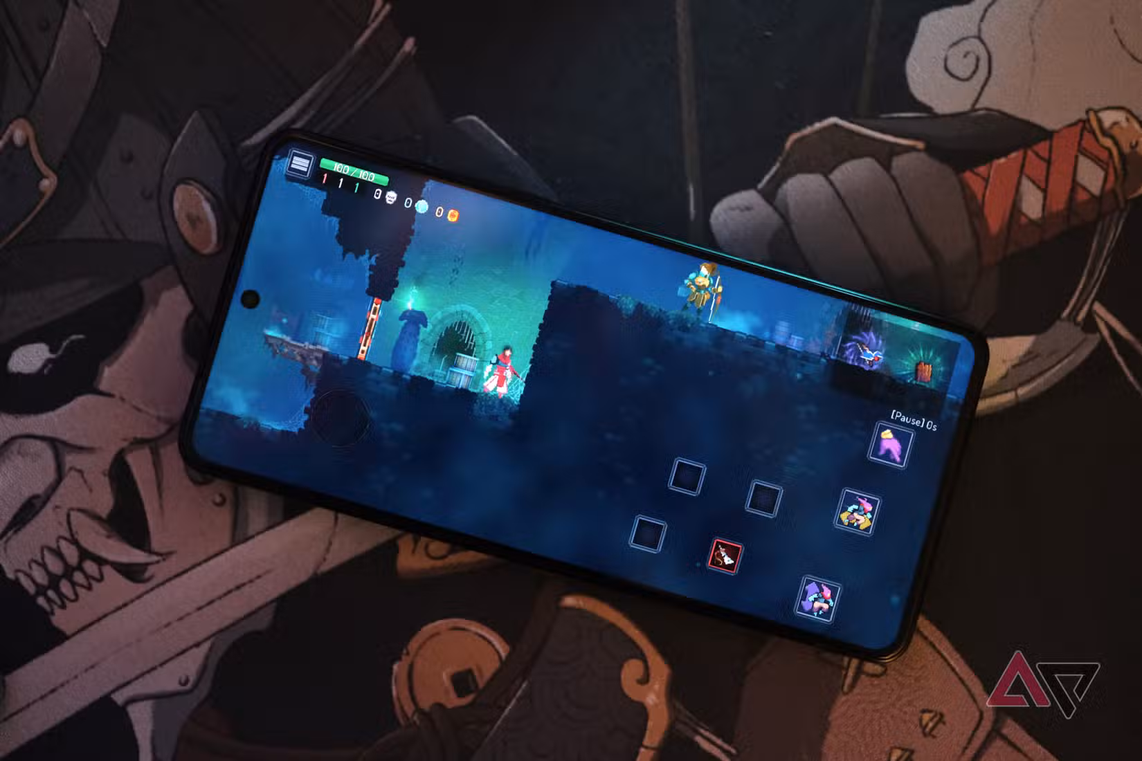 Το ROG Phone 8 Pro βρίσκεται σε επιφάνεια εργασίας και δείχνει το παιχνίδι σε πλήρη οθόνη