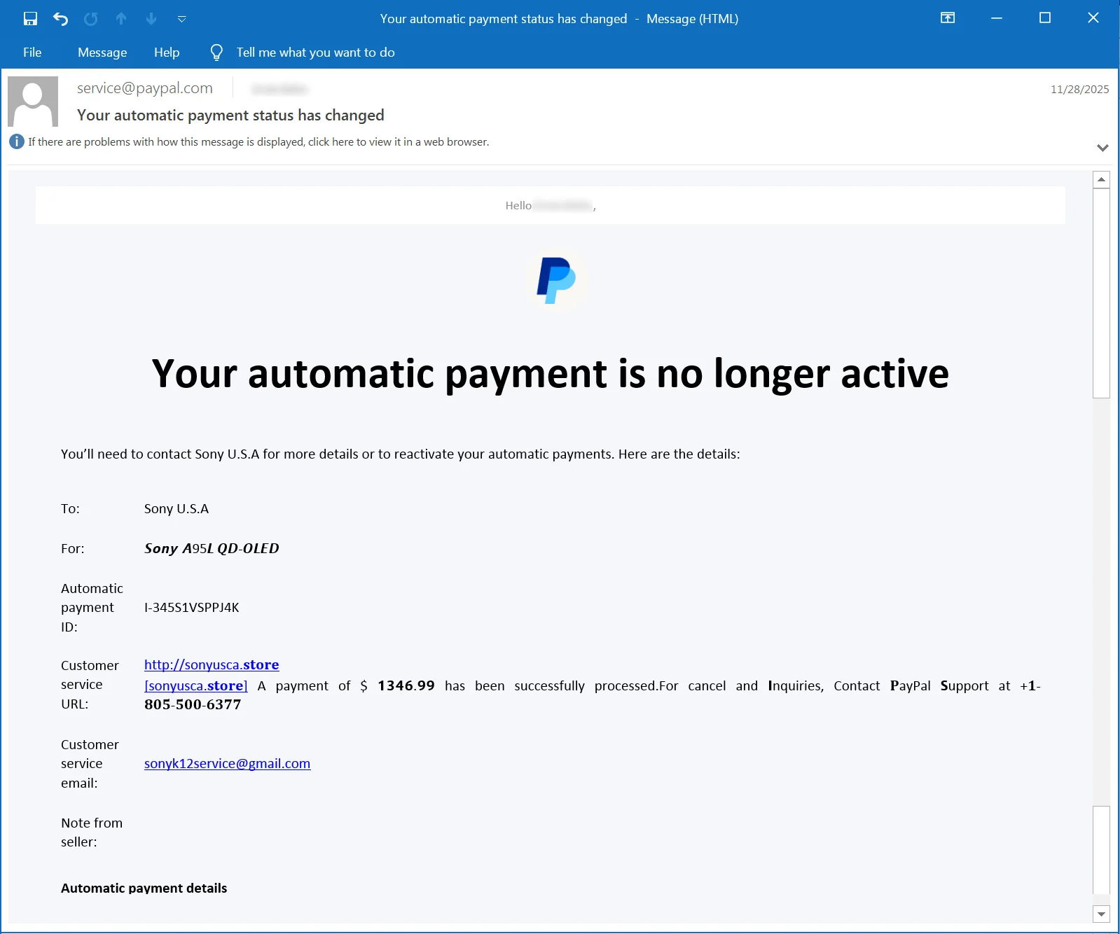 Οι συνδρομές PayPal καταχρώνται για την αποστολή πλαστών email αγορών Email συνδρομής PayPal που χρησιμοποιείται σε απάτη