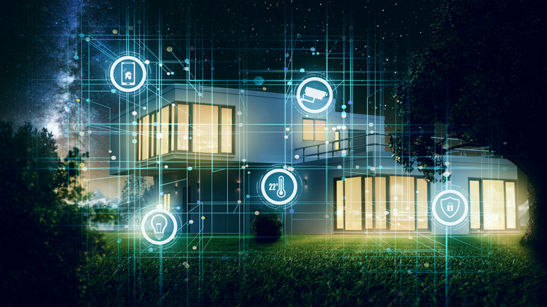 Μια εικόνα που δείχνει διαφορετικές συνδεδεμένες συσκευές σε ένα έξυπνο σπίτι