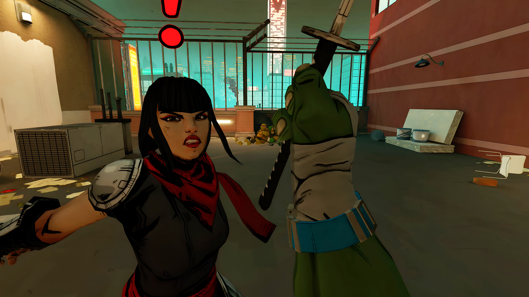 Τελικά κατάφερα να παίξω το TMNT: Empire City και είναι μια επανεκκίνηση του Meta Quest με το κλασικό arcade gameplay Ninja Turtles με το οποίο μεγάλωσα Ένα επίσημο στιγμιότυπο οθόνης του TMNT Empire City στο Meta Quest 3, που δείχνει το boss fight στο τέλος του tutorial