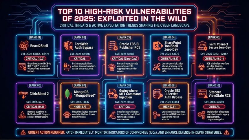 Top 10 High-Risk Vulnerabilities Of 2025 that Exploited in Wild