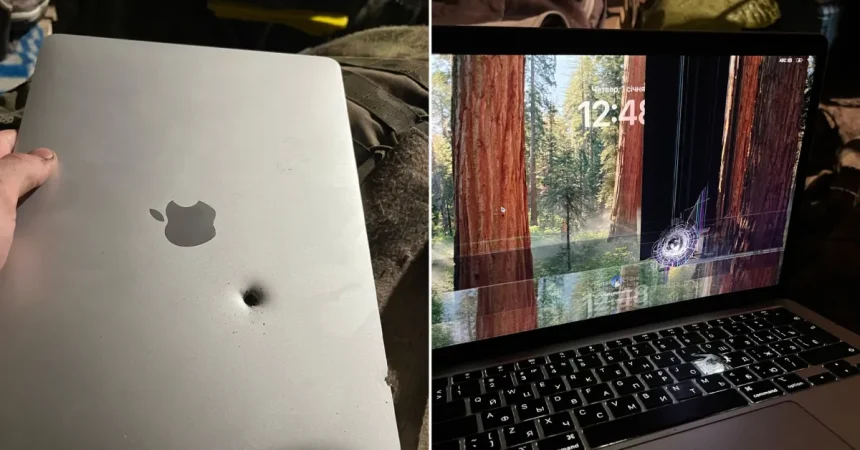 Το M1 MacBook Air του Soldier σταματά το θραύσμα βλήματος πυροβολικού, αλλά εξακολουθεί να λειτουργεί