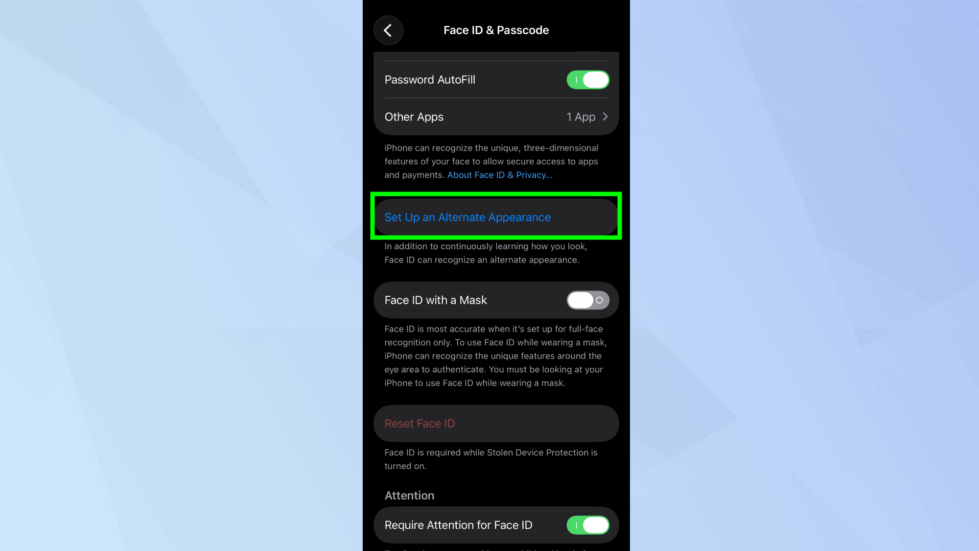 Ρυθμίστε μια επιλογή εναλλακτικής εμφάνισης που επισημαίνεται στις Ρυθμίσεις iPhone