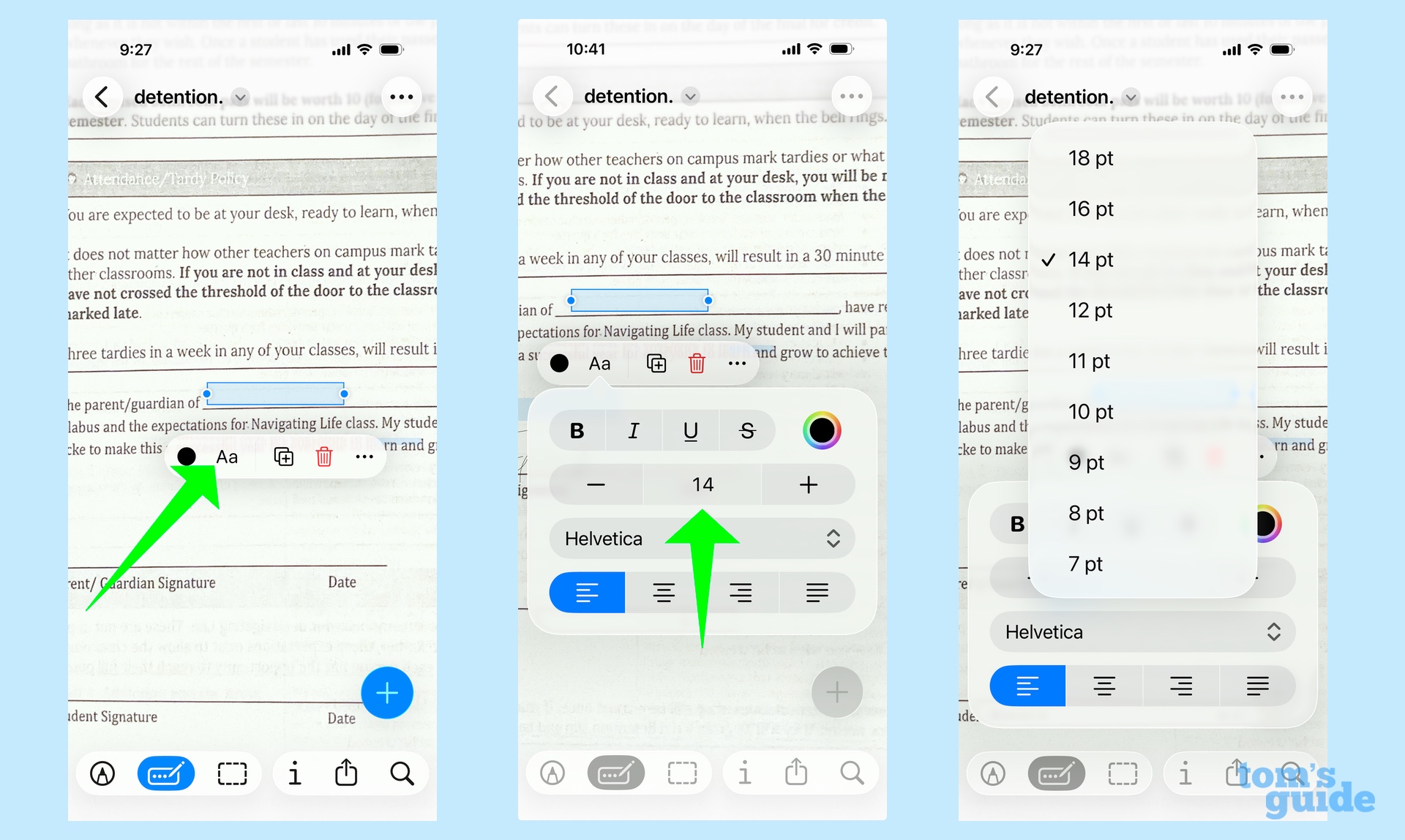 Προσαρμόστε το μέγεθος της γραμματοσειράς στην Προεπισκόπηση πατώντας το εικονίδιο Aa και, στη συνέχεια, επιλέγοντας μέγεθος γραμματοσειράς