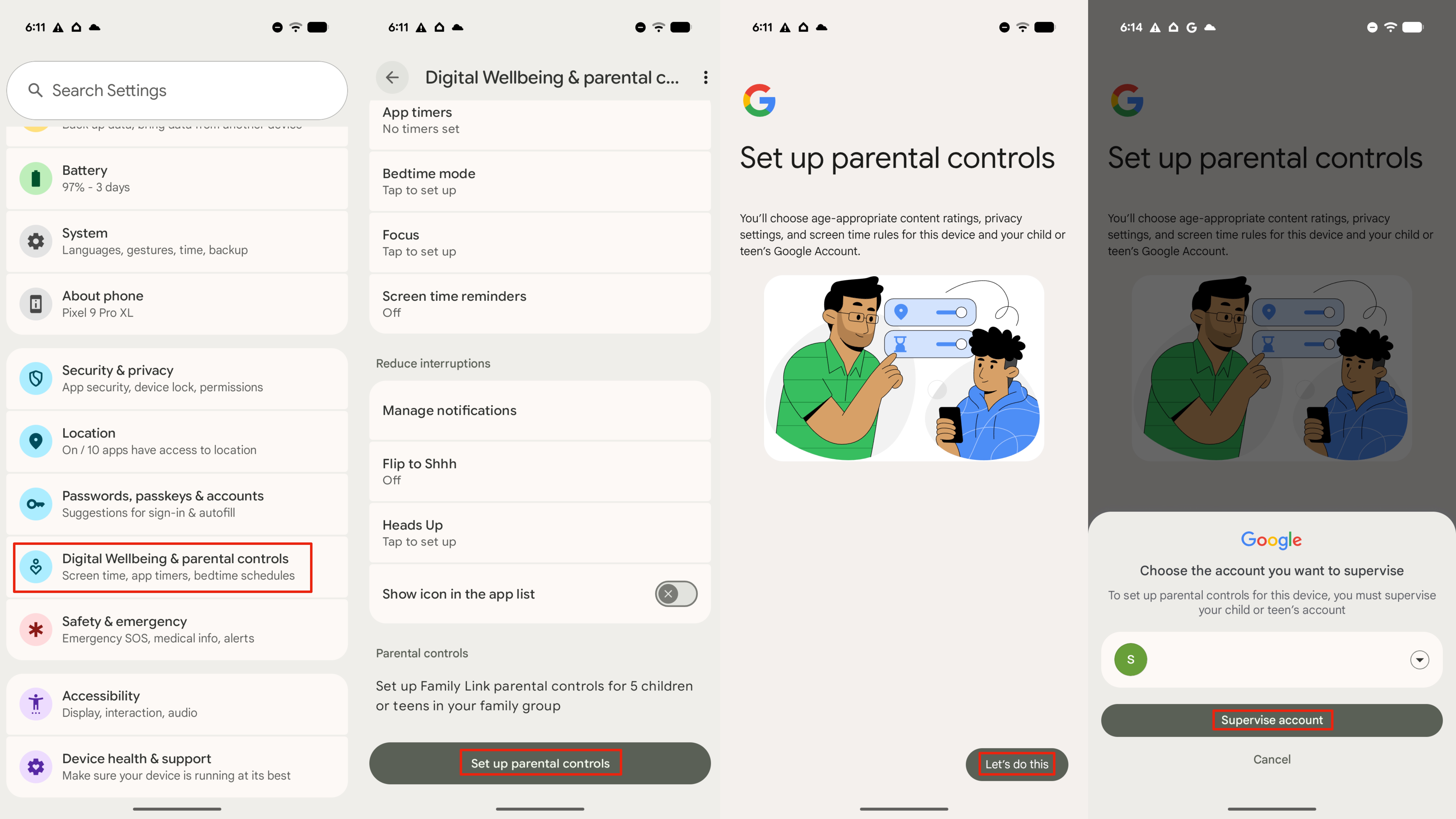 Ρύθμιση γονικού ελέγχου Android 16 σε τηλέφωνα Google Pixel.