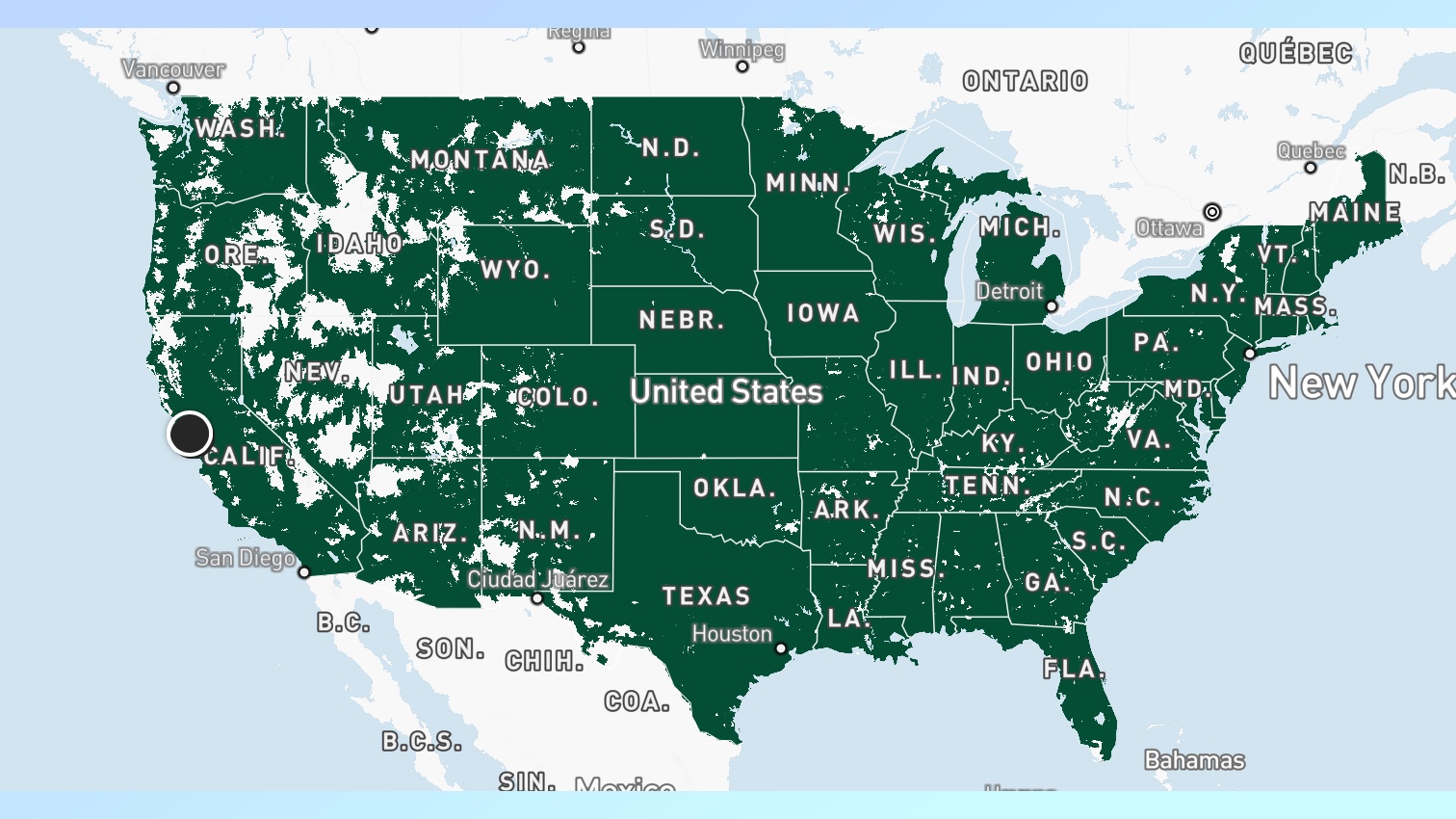 Χάρτης κάλυψης Mint Mobile από τον Σεπτέμβριο του 2025