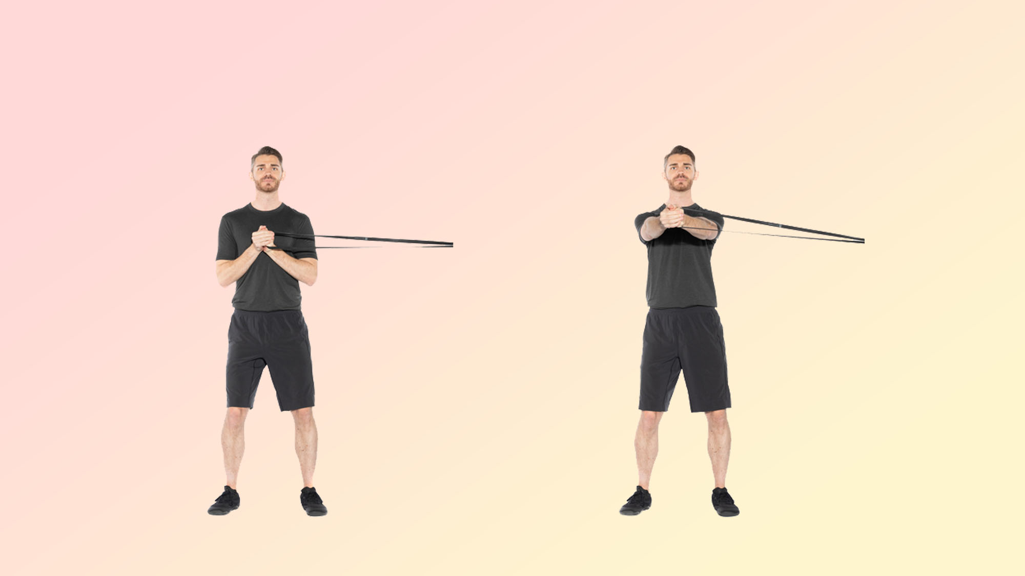 «Ανακαλύψτε αυτές τις 5 θαυματουργές ασκήσεις που εγγυώνται μακροχρόνια υγεία μετά τα 50! Ο personal trainer αποκαλύπτει τα μυστικά!» μια φωτογραφία ενός άνδρα που κάνει μια πρέσα pallof