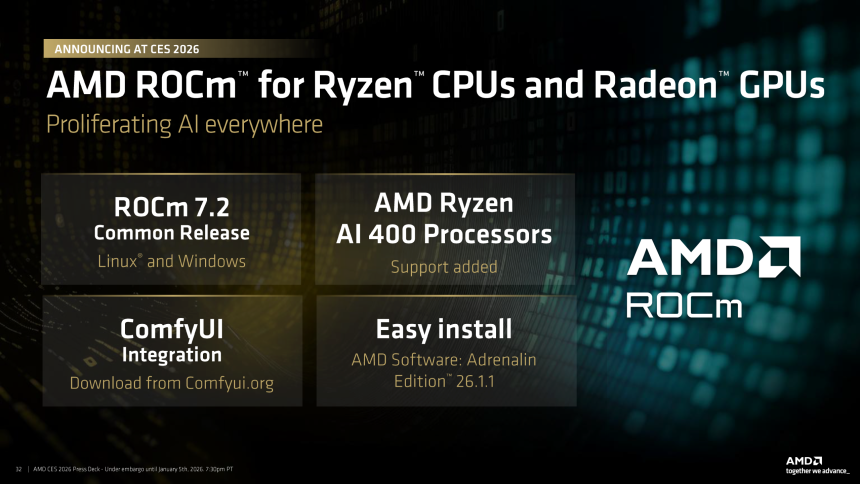 Το AMD ROCm 7.2.2 Προσθέτει υποστήριξη για επεξεργαστές Ryzen AI 400 και ξεκλειδώνει ταχύτερη απόδοση τοπικής συμπερασμάτων