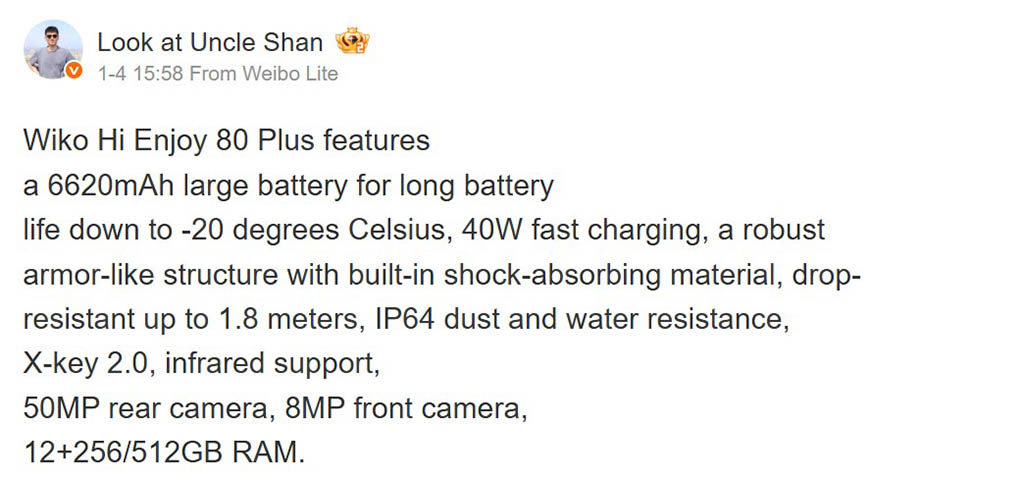 Προδιαγραφές Huawei Hi Enjoy 80 Plus