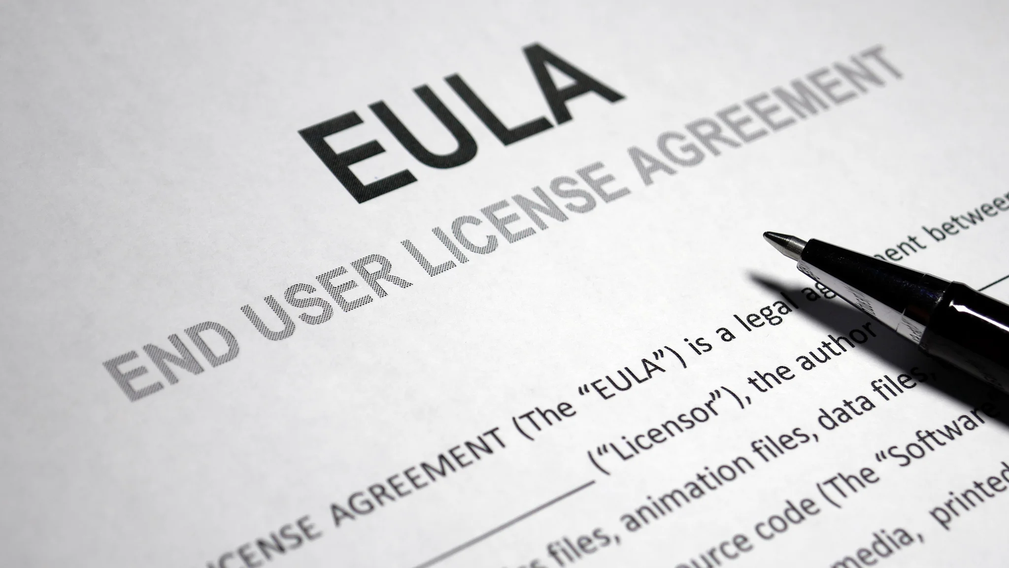 A EULA document printed and ready for signing