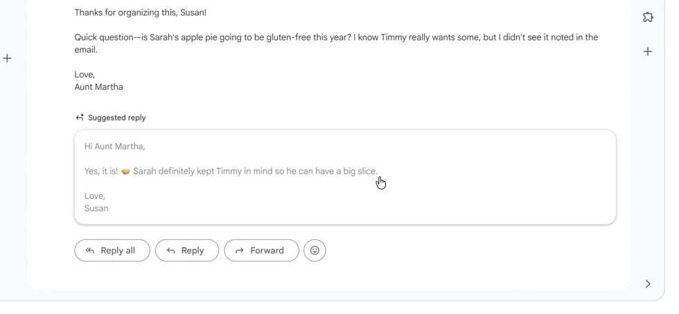Η Google έδωσε στο Gmail 3 σας πραγματικά χρήσιμες λειτουργίες Gemini δωρεάν Προτεινόμενη απάντηση στο Gmail