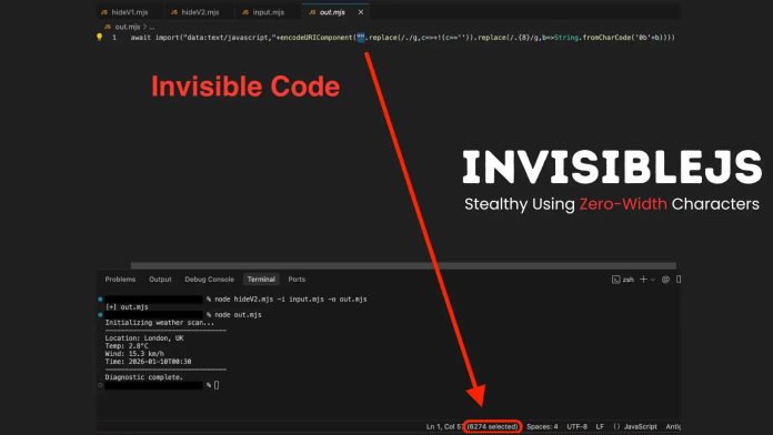 Το InvisibleJS αναδύεται ως μυστικός επισκιαστής JavaScript με χρήση χαρακτήρων μηδενικού πλάτους