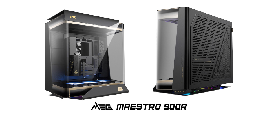 Η MSI παρουσιάζει high-end MPG Ai TS & MAG PSU, ψύκτες CPU με OLED/LCD και πανοραμικό πλαίσιο MEG MAESTRO 900R Δύο όψεις της θήκης υπολογιστή MSI MEG Maestr0 900R με κομψό σχεδιασμό με πάνελ από σκληρυμένο γυαλί και στοιχεία φωτισμού RGB.