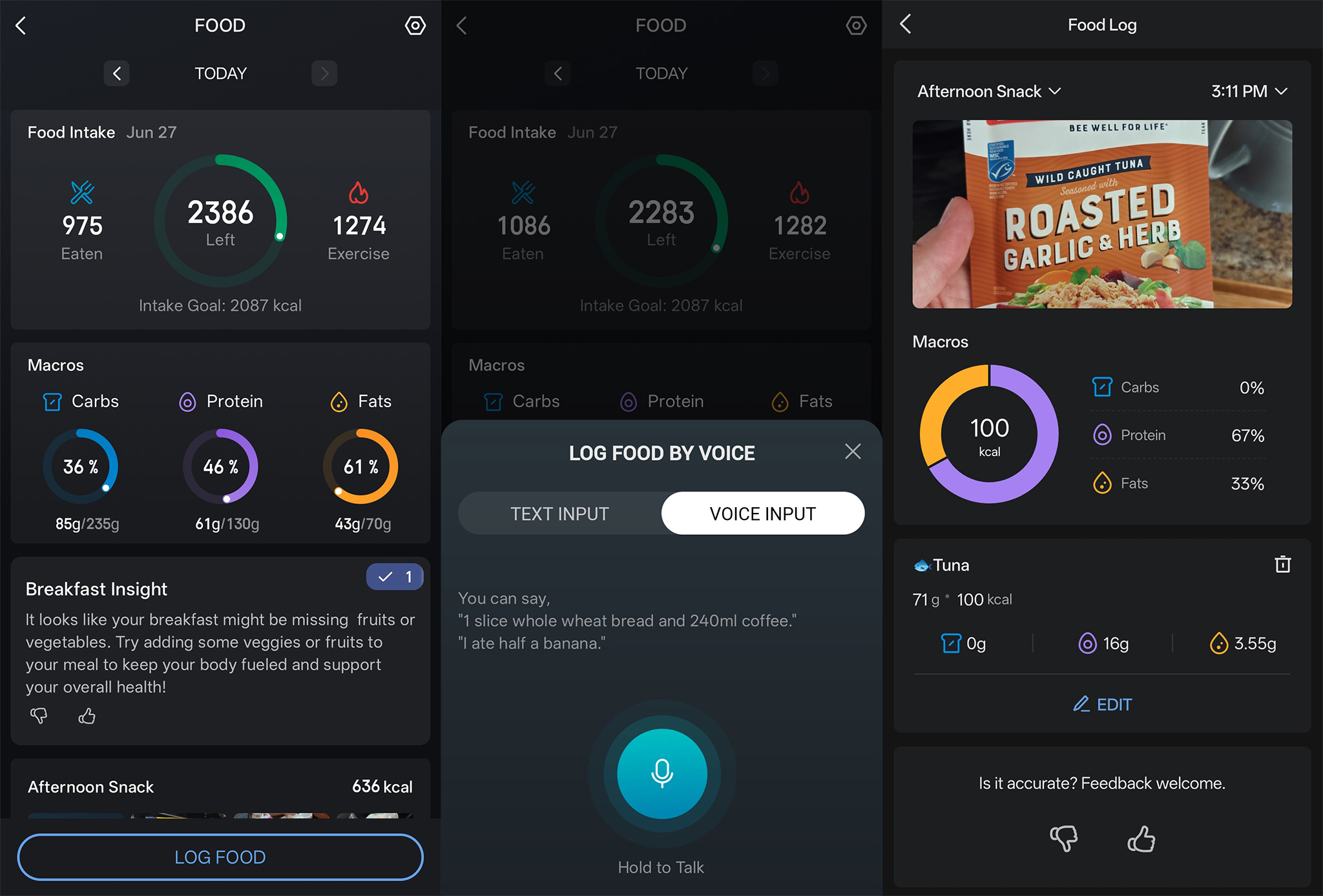 Logging food in the Zepp app easily with AI voice prompts and photos