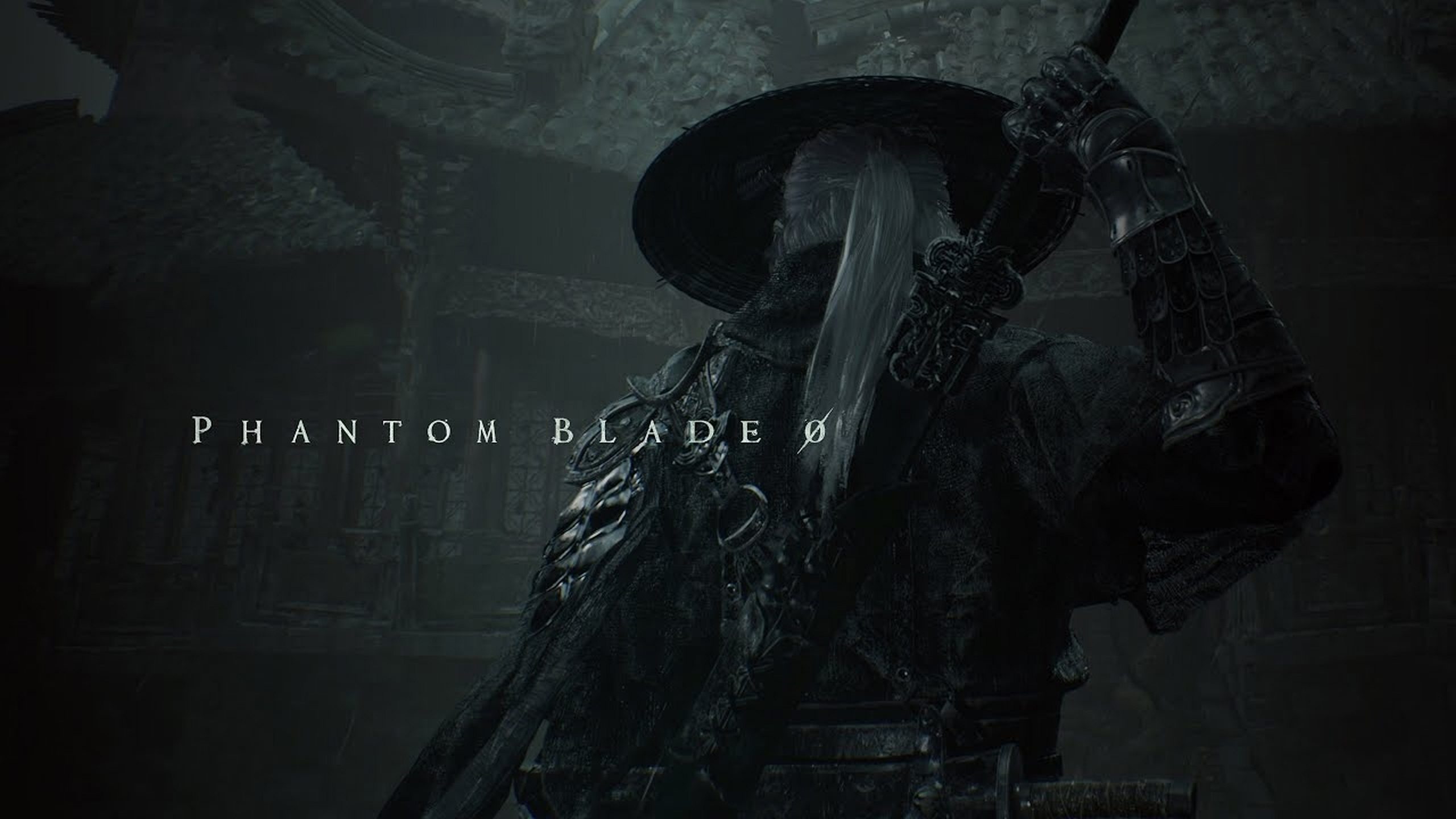 A character in the game 'Phantom Blade 0' standing in a dark, medieval setting, holding a sword.