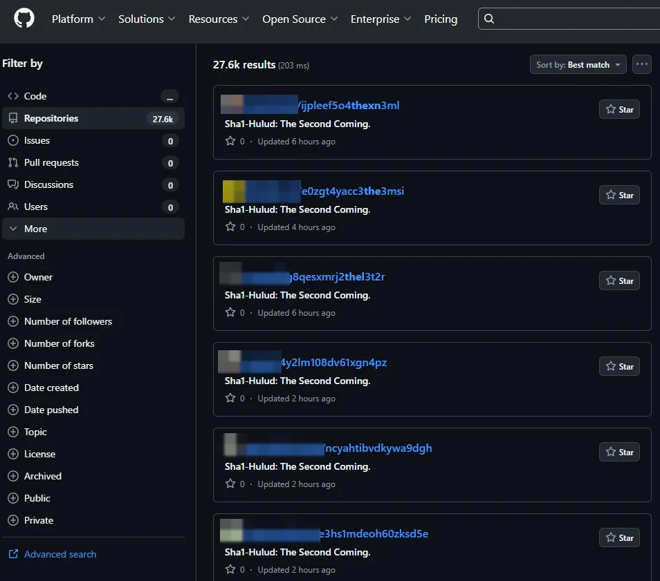 The biggest cybersecurity and cyberattack stories of 2025 GitHub repositories with secrets stolen in the new Shai-Hulud campaign