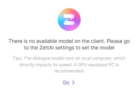 Zettlab D4 Review — A Convenient Budget AI NAS For Photographers And Content Creators A notification on the ZettAI interface states, There is no available model on the client, with an option to Go to settings.