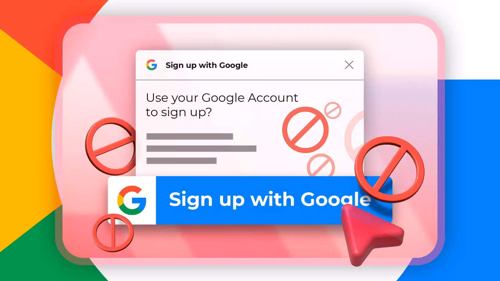 Επαναφέρω τις ρυθμίσεις απορρήτου του Λογαριασμού μου Google για το 2026 — ορίστε τι απενεργοποίησα Ένα αναδυόμενο παράθυρο «Εγγραφείτε με την Google» με έναν δρομέα να αιωρείται πάνω του και μερικά απαγορευτικά εικονίδια γύρω του.