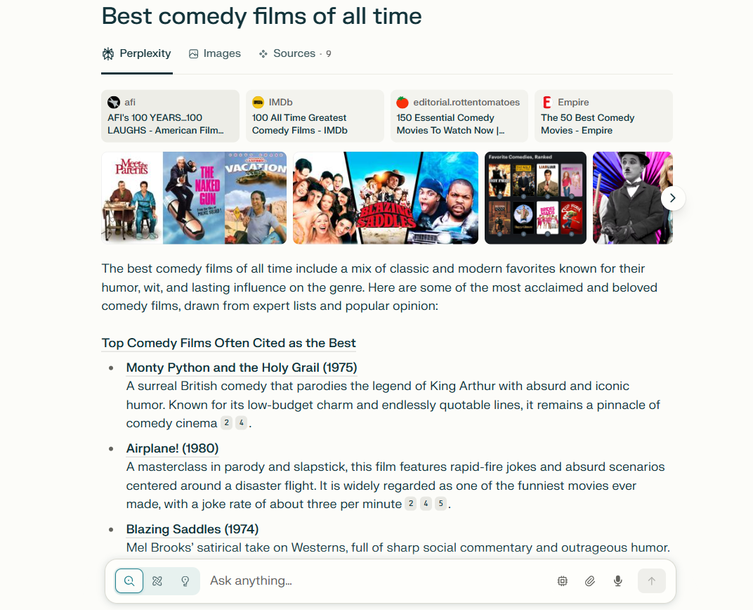 Στιγμιότυπο οθόνης του Perplexity