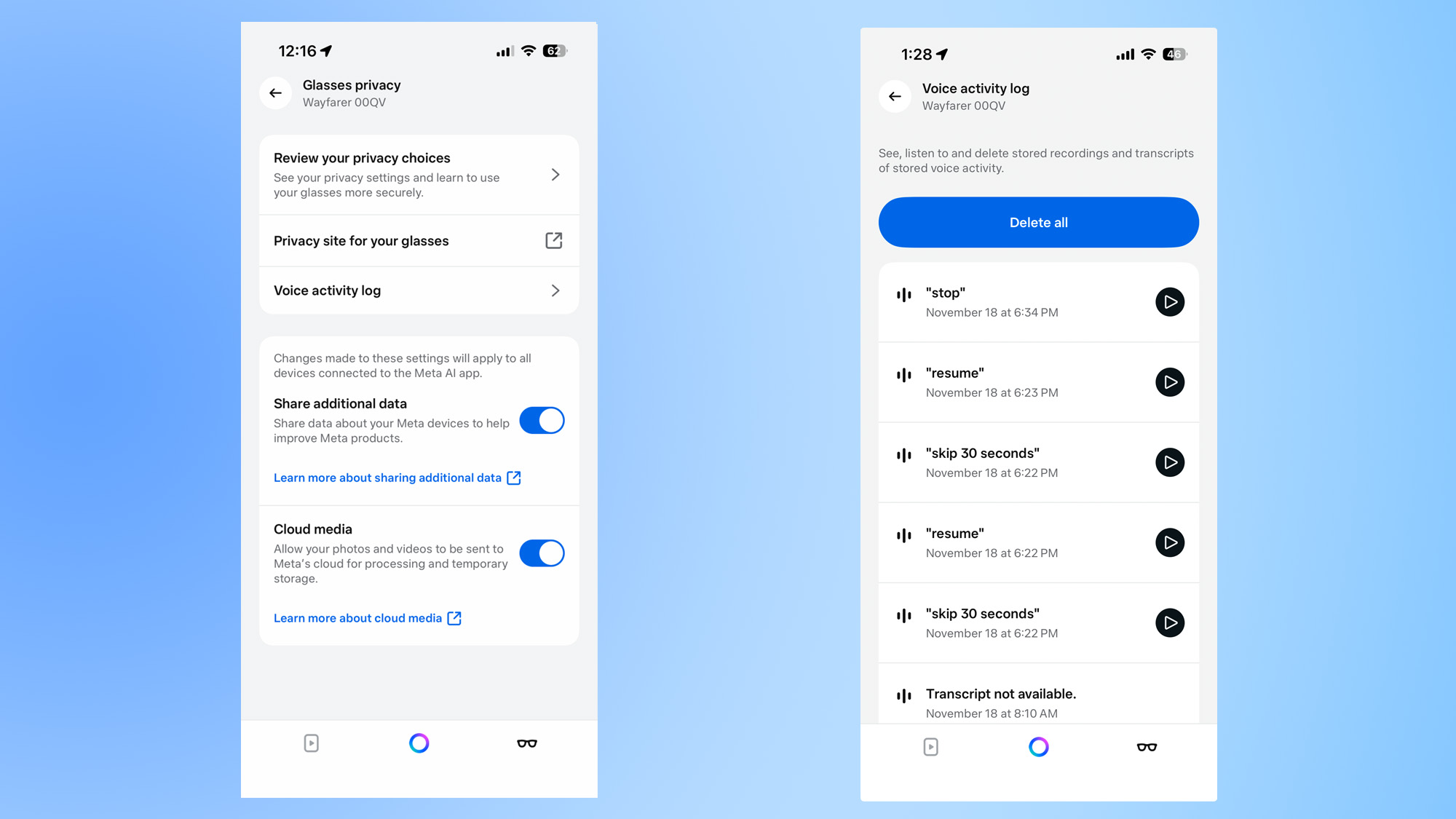 Ρυθμίσεις απορρήτου Ray-Ban Meta