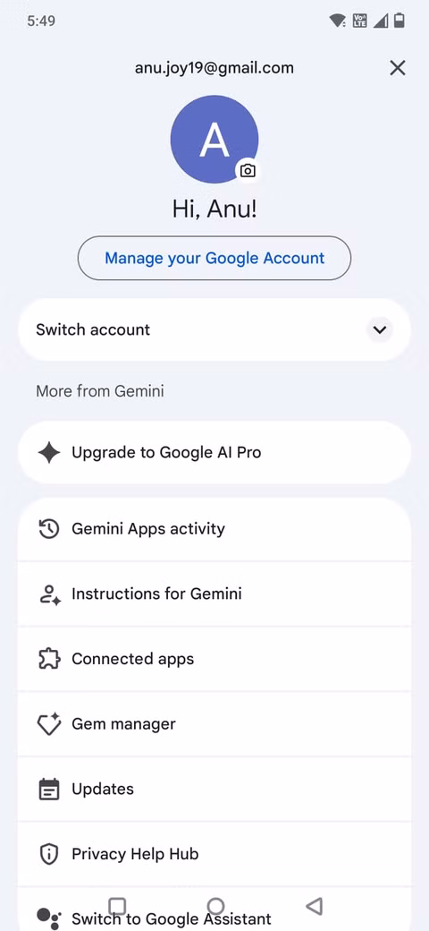 Αντικατέστησα την πρωινή μου κύλιση με Gemini — και τα αποτελέσματα με εξέπληξαν Στιγμιότυπο οθόνης που δείχνει την επιλογή Οδηγίες για Gemini στην ενότητα προφίλ της εφαρμογής Gemini