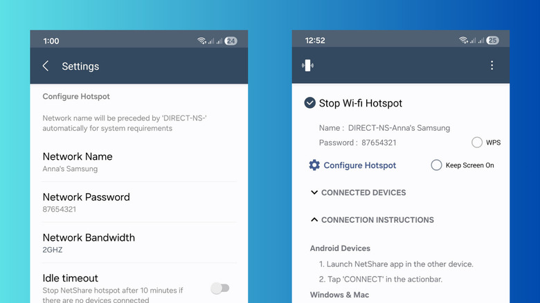 Μια συσκευή Android που εμφανίζει σημείο πρόσβασης NetShare με ενεργοποιημένο Wi-Fi.