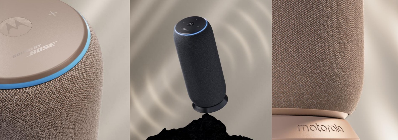 Εξερευνήστε τα πιο πρόσφατα της Motorola: Pen Ultra, Moto Watch και Moto Tag 2 που παρουσιάστηκαν στην CES 2026 Το ηχείο Bluetooth της Motorola Sound Flow σε PANTONE Carbon και Warm Taupe.