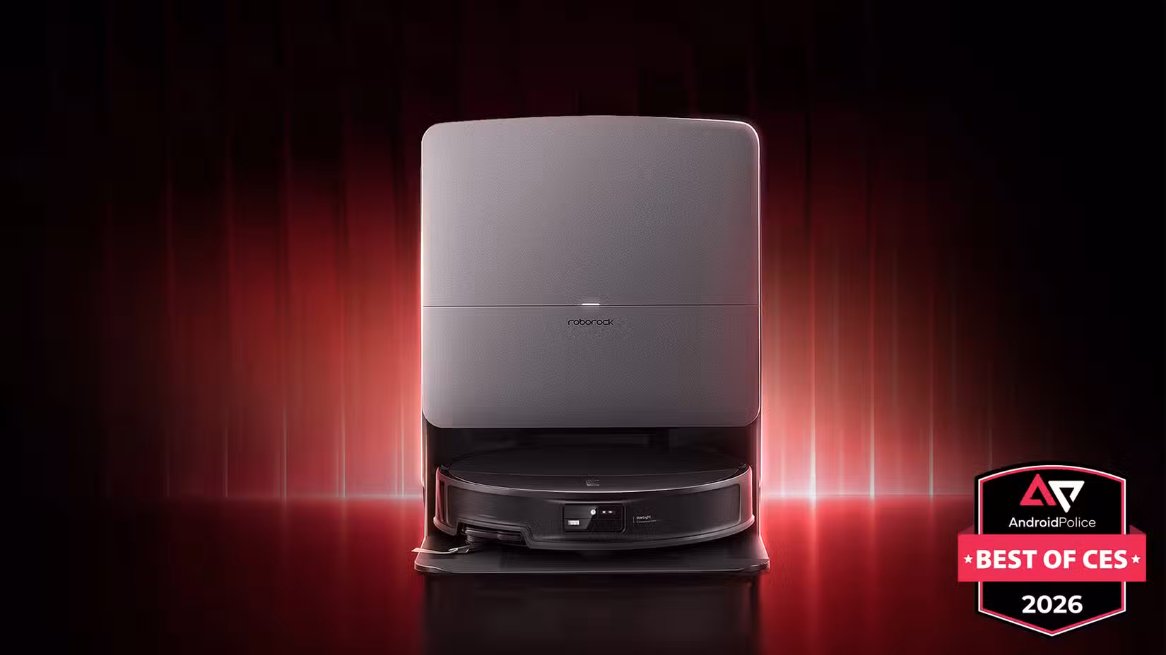 Βραβεία Android Police για τη μεγαλύτερη έκθεση τεχνολογίας στον κόσμο Roborock Saros20 σε φόντο με κόκκινο φωτισμό