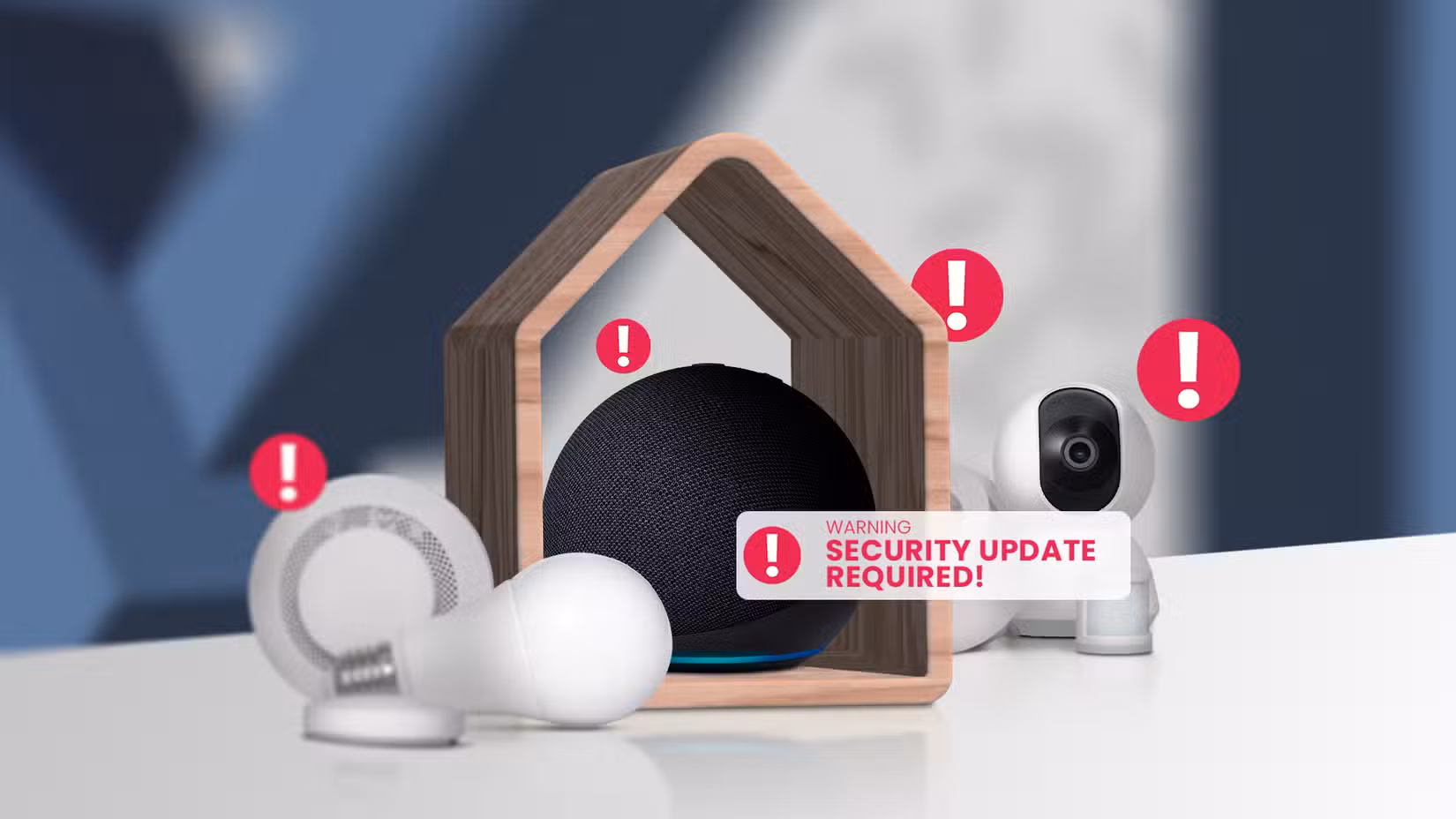 Ορισμένες έξυπνες οικιακές συσκευές με προειδοποίηση που υποδεικνύει ότι απαιτείται ενημέρωση ασφαλείας.