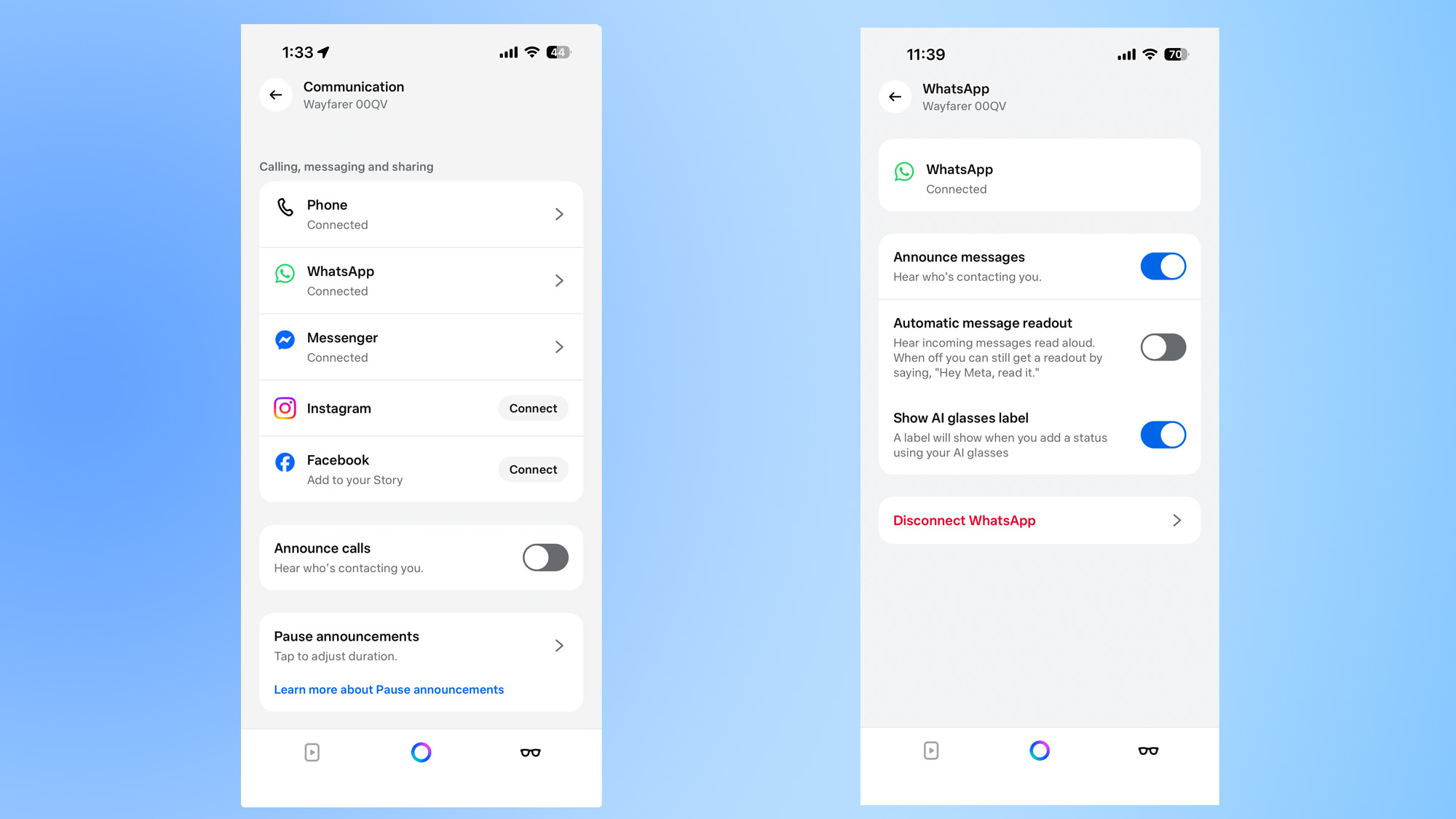 Επιλογές επικοινωνίας Ray-Ban Meta