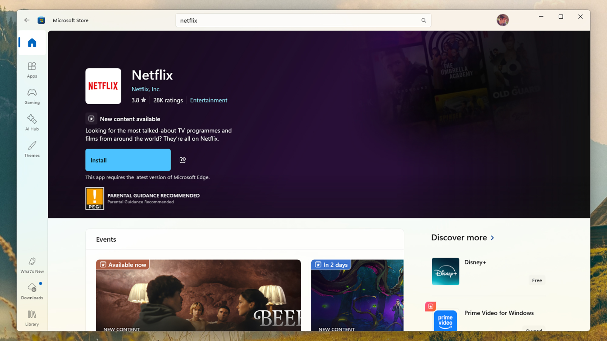 Στιγμιότυπο οθόνης του Netflix ανοιχτό στον υπολογιστή