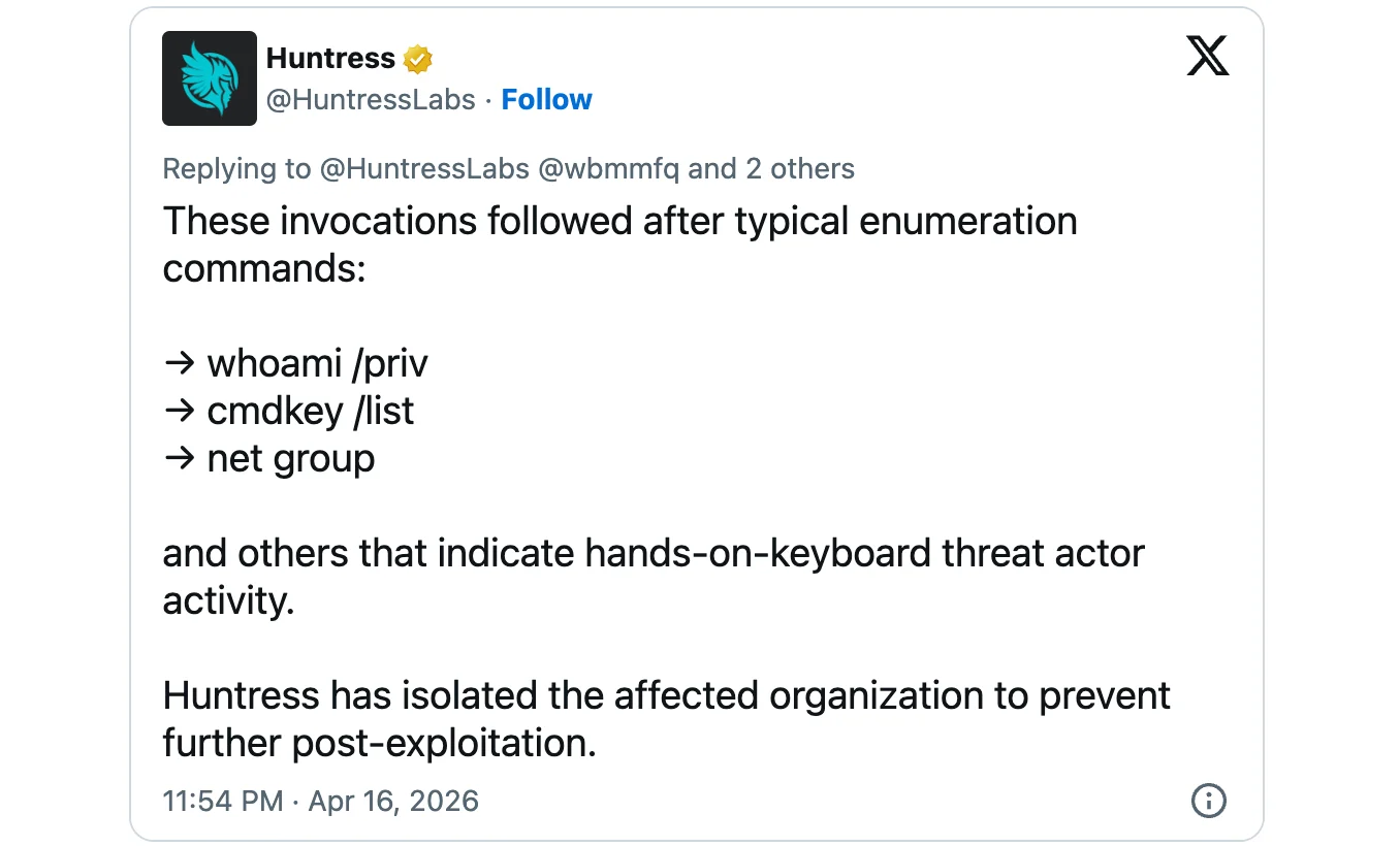 Tweet της Huntress Labs