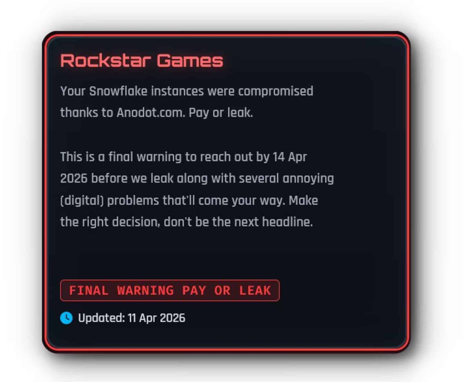 Rockstar data breach ShinyHunters