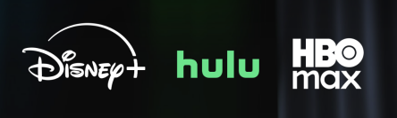 Λογότυπα Disney+, Hulu και HBO Max σε σκούρο φόντο