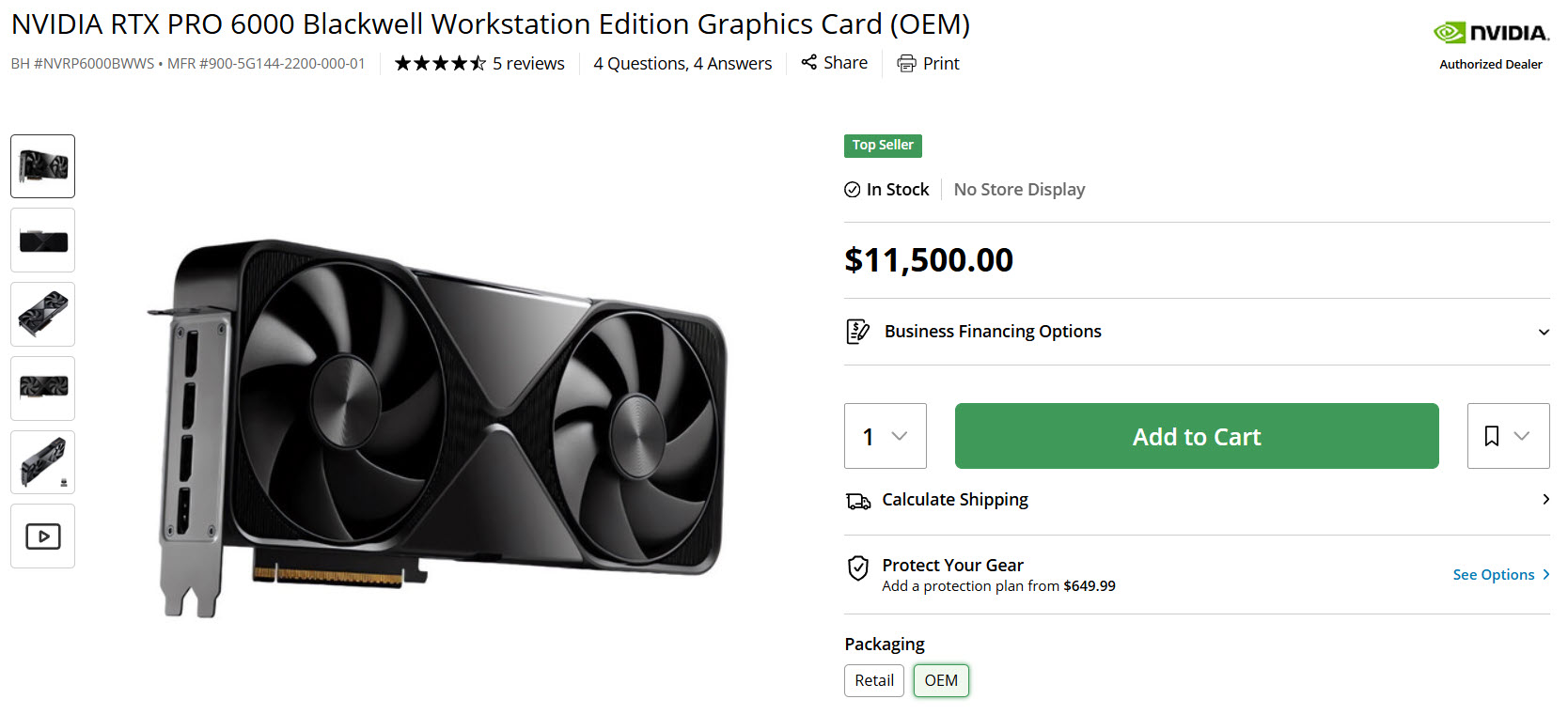 Η κάρτα γραφικών NVIDIA RTX PRO 6000 Blackwell Workstation Edition κοστίζει 11.500 $, με επιλογές χρηματοδότησης.