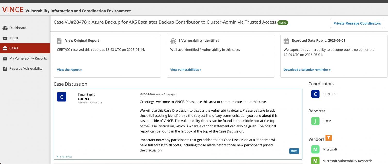 Το CERT εκχωρεί στο ελάττωμα μια ημερομηνία αποκάλυψης και ένα αναγνωριστικό παρακολούθησης