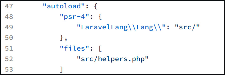 Το helpers.php προστέθηκε στην ενότητα αυτόματης φόρτωσης του composer.json