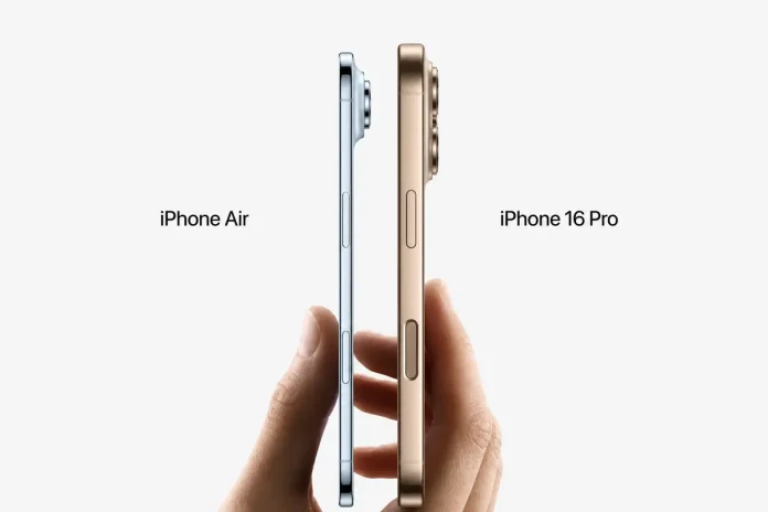 Σύγκριση πάχους iPhone Air με iPhone 16 Pro