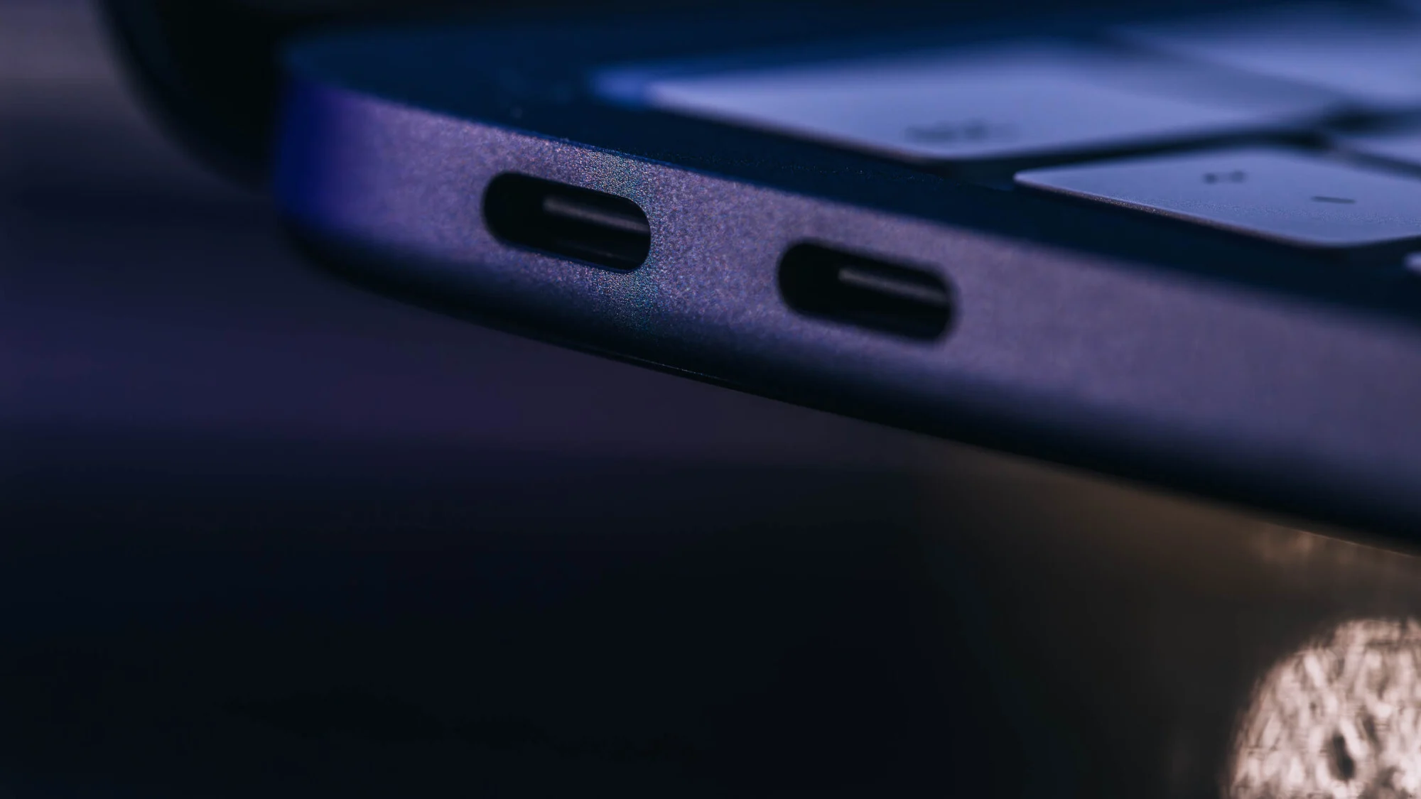 close-up view of macbook neo usb-c ports