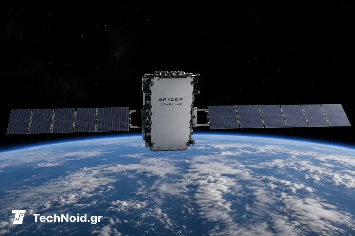 Starlink V3 δορυφόρος σε χαμηλή τροχιά Γης με ηλιακά πάνελ ανοιχτά