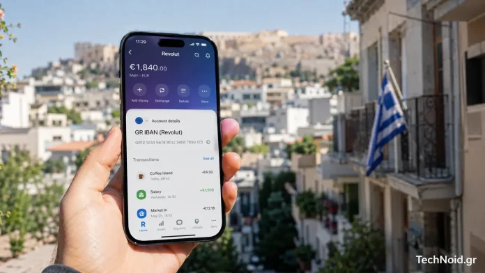 Το ελληνικό IBAN της Revolut είναι εδώ — αλλά αξίζει να αλλάξεις βασική τράπεζα; Χρήση εφαρμογής Revolut τραπεζικής με ελληνικό IBAN σε κινητό στην Αθήνα
